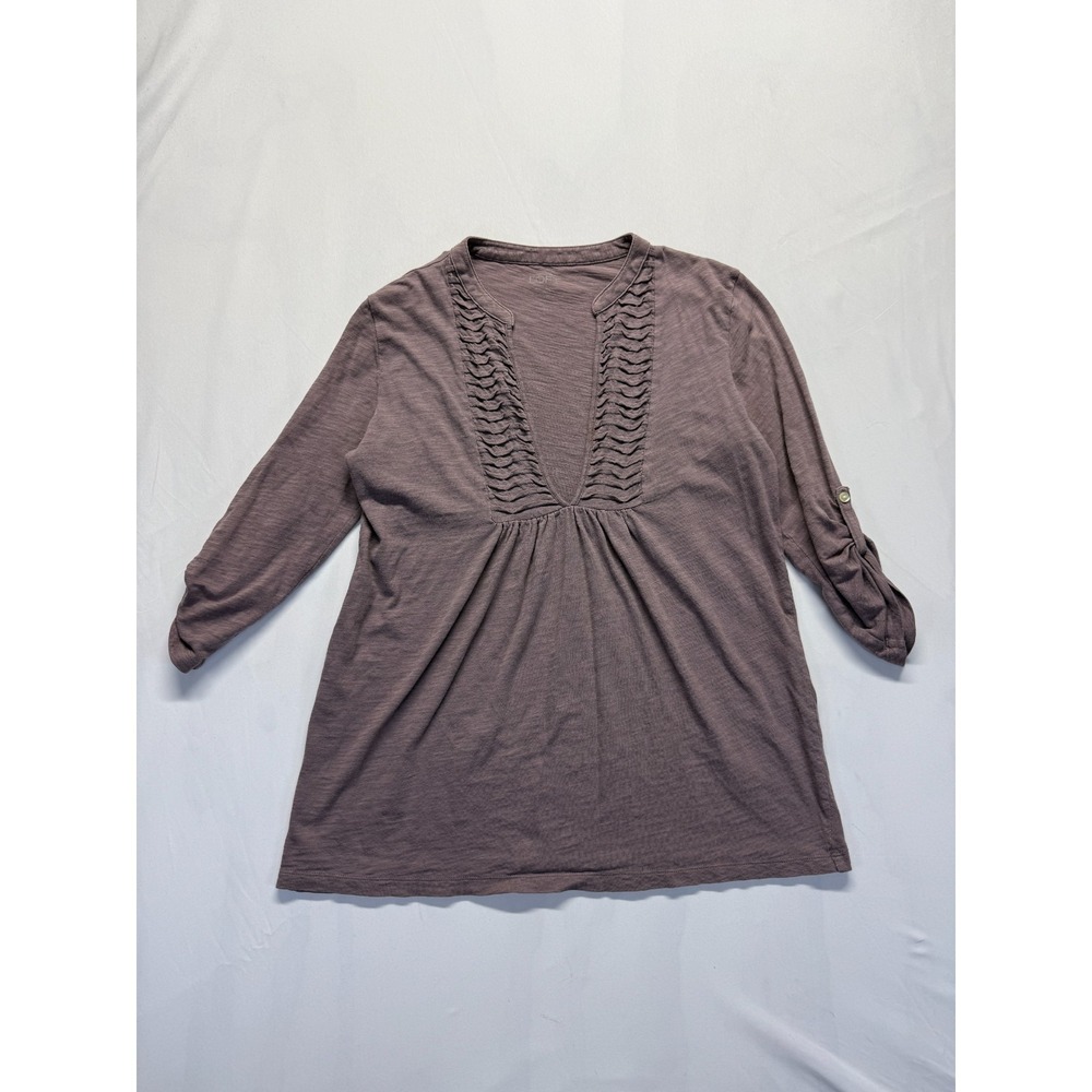 Ann Taylor LOFT Blouse Top Womens S Mauve Pintuck Detail Roll Tab Sleeve‎ V Neck